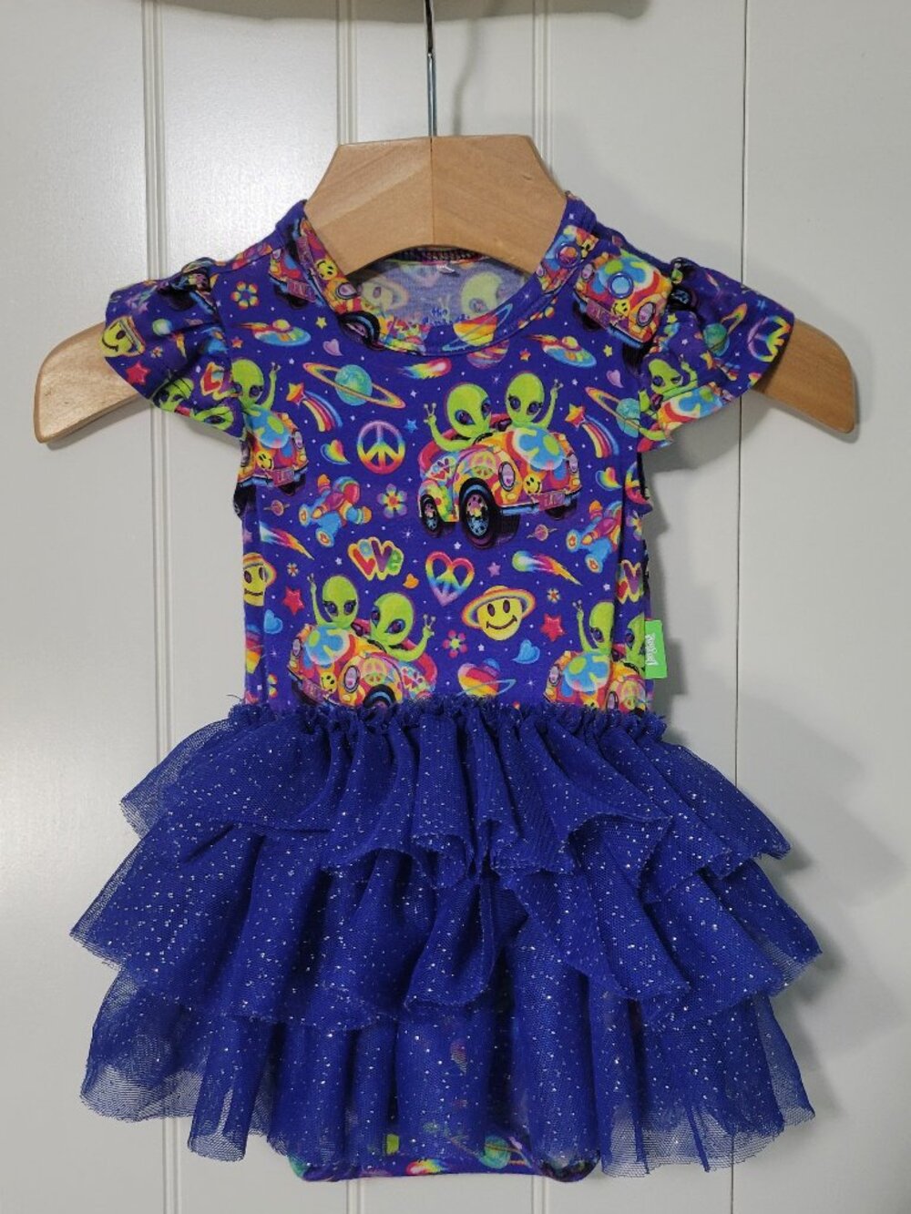 Posh Peanut x Lisa Frank Zoomer & Zorbit Blue Sparkly Tulle Tutu Rainbow Romper